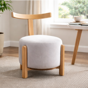 Soft, fabric-upholstered round seat for comfortable seating