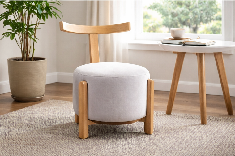 Soft, fabric-upholstered round seat for comfortable seating
