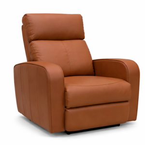Potenza brown leather recliner chair front view with padded armrests