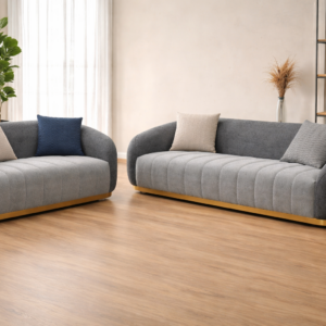 Merry Sofa features a stylish curved design, premium fabric upholstery and plush comfort. Perfect for modern living rooms and luxury interiors.