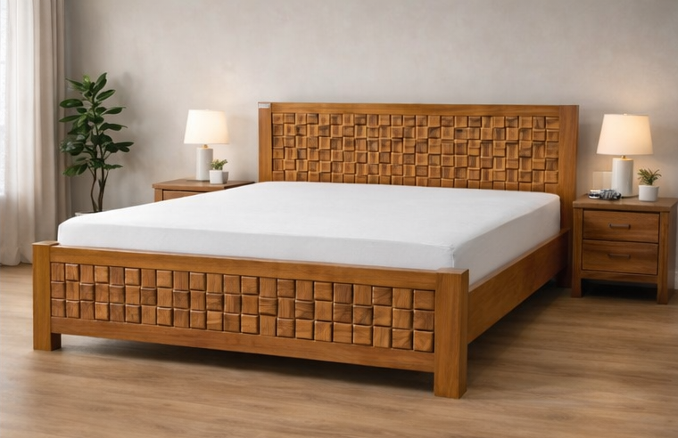 Unique woven block design on headboard & footboard