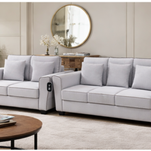 Florence 3+2 seater fabric sofa set in light grey color with modern design in a home living room